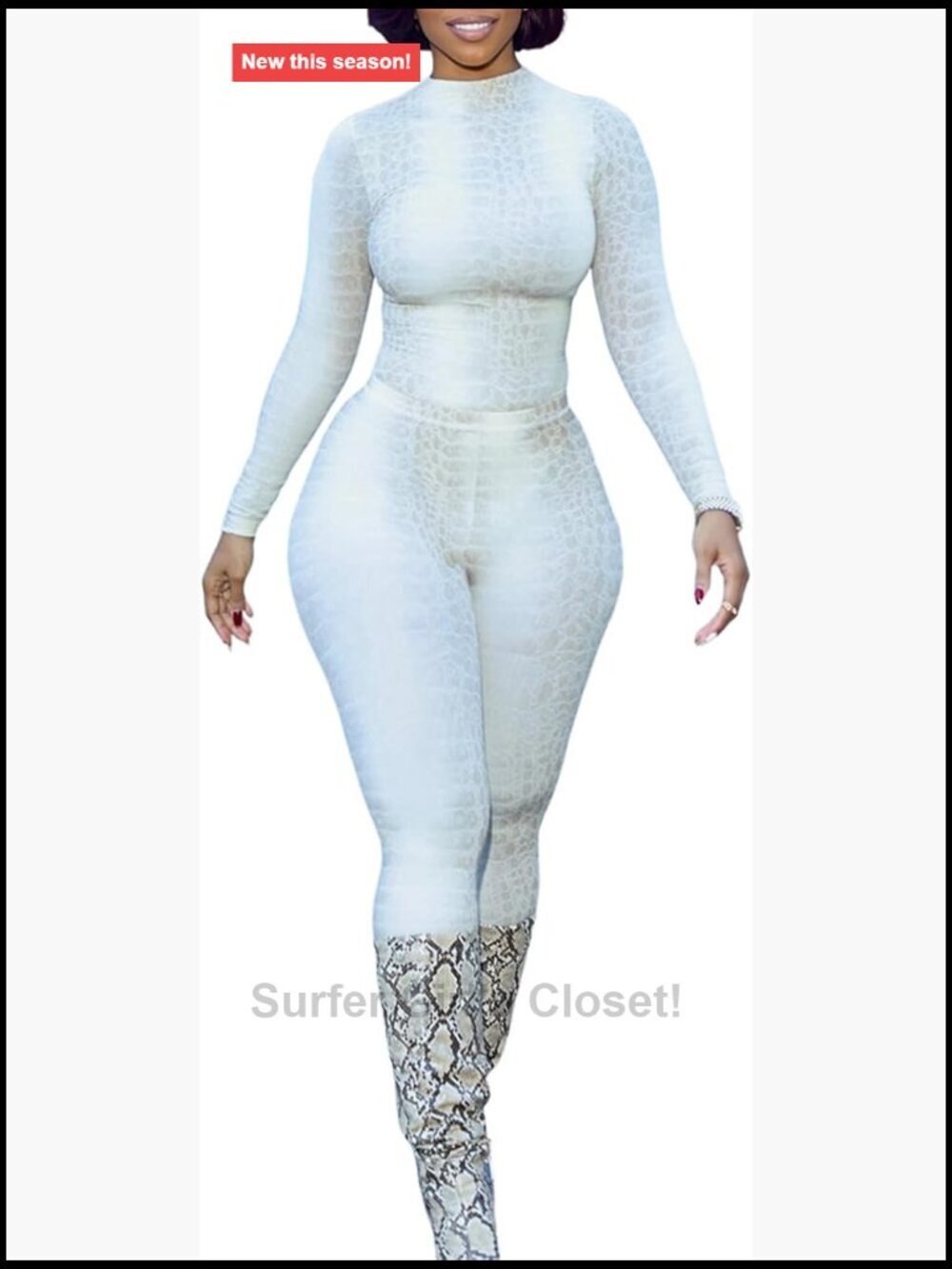 Long Sleeve High Neck Bodycon Leopard Print Two Piece Pant Set Party Club Outfit